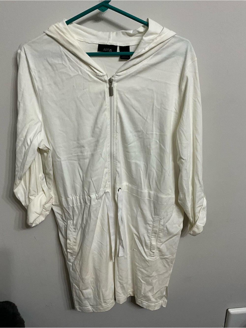 Apt. 9 Cream Hooded Zip-Front Swim Cover-Up with Drawstring